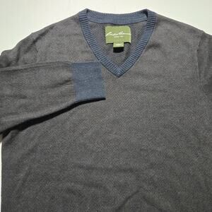 Eddie Bauer V-Neck Herringbone Cashmere Blend Pullover Sweater Size Large